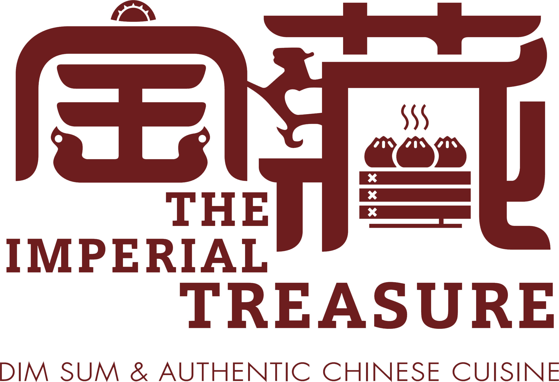 Maroon logo featuring Chinese characters, dim sum icon, and text at The Imperial Treasure, a Chinese restaurant in Matthews